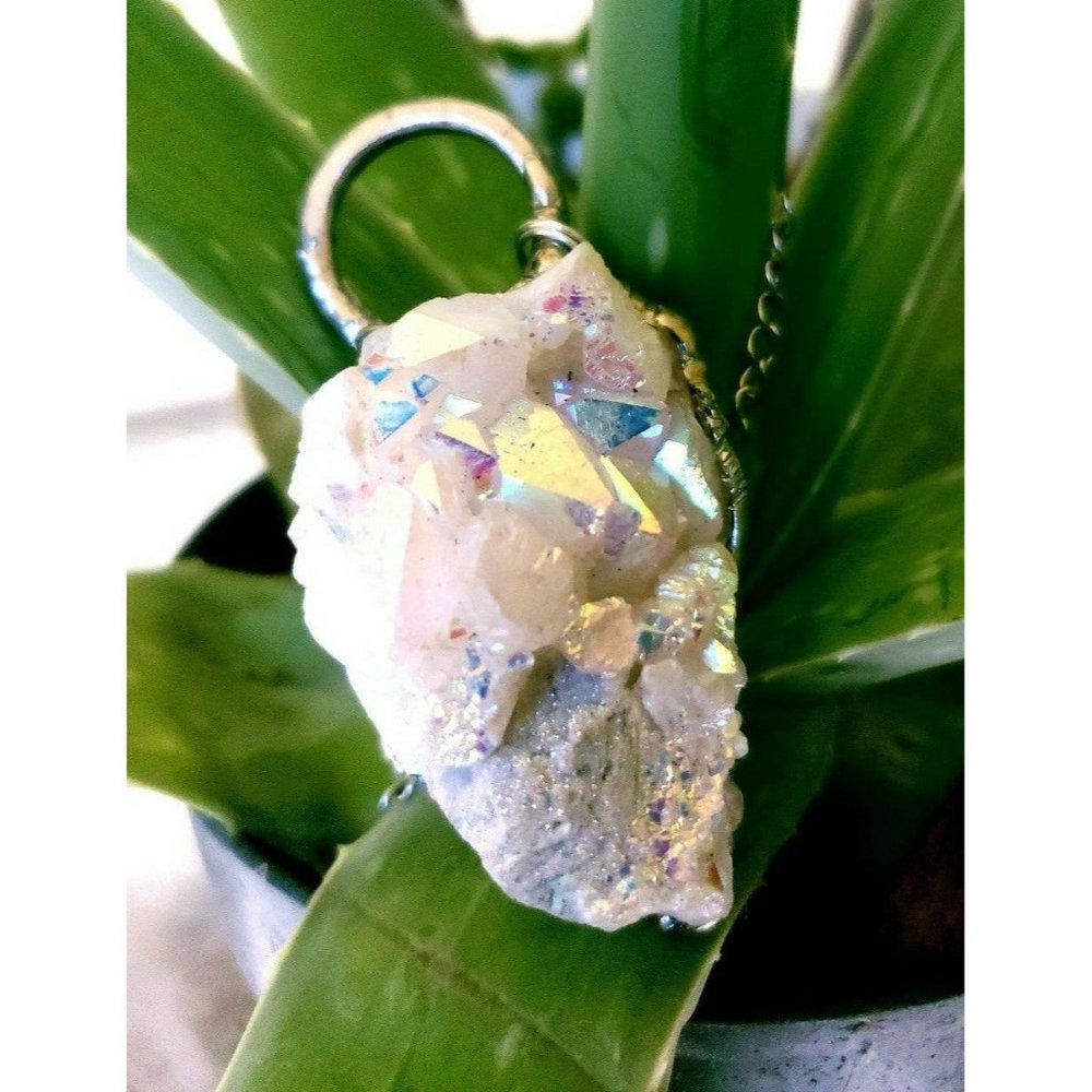 Angel aura quartz crystal necklace